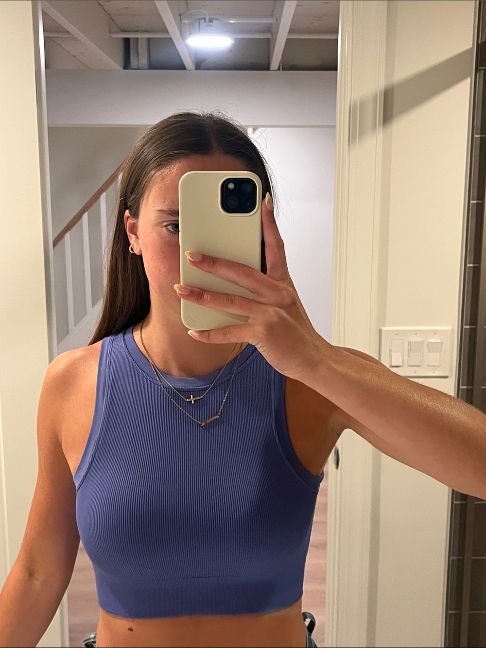 Ribbed Crop Tank Top in Periwinkle Blue